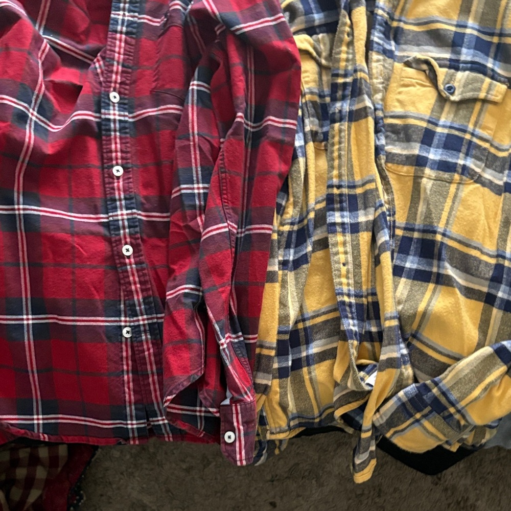 American Eagle Outfitters Red and Yellow Plaid Shirts